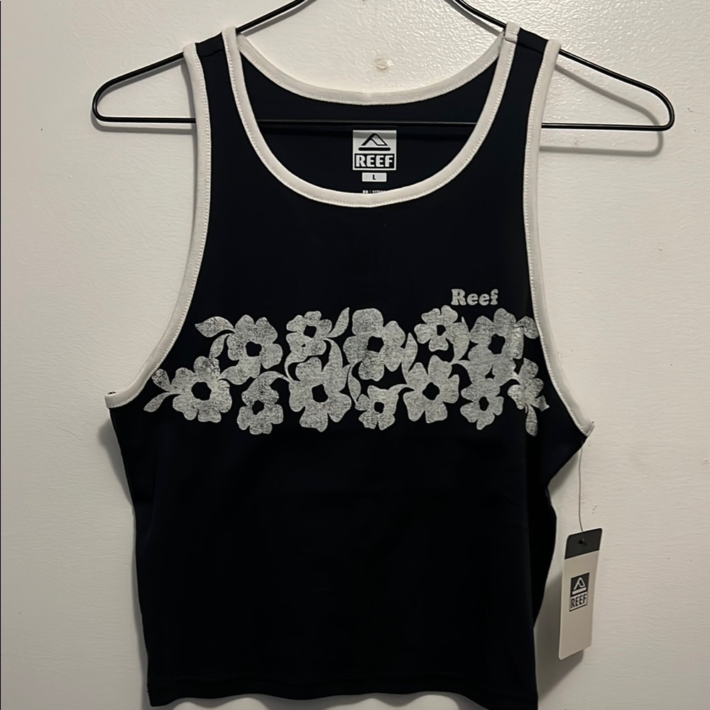 Reef Women's Black and White Floral Tank Top